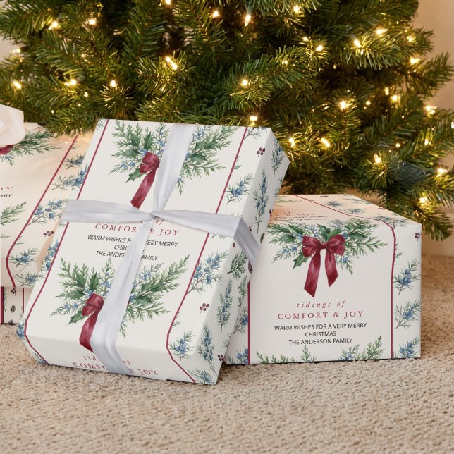 Grandmillennial Botanisk Slinga Julfirande Presentpapper (Christmas Gift Wrap from the Grandmillenial Botanical Bow Christmas collection by Darling & May)