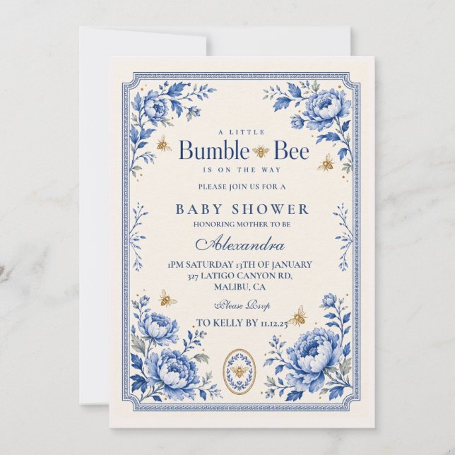 Grandmillennial Bumble Bee Babyshower Inbjudningar (Framsida)