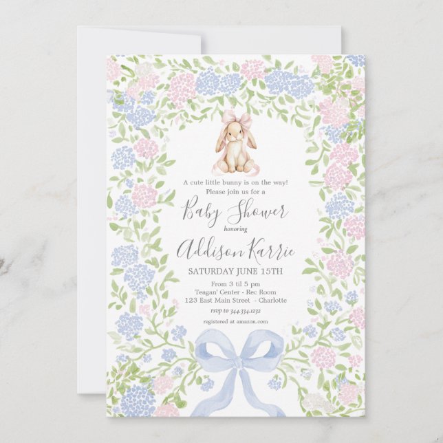 Grandmillennial Bunny Rabbit baby shower invite Inbjudningar (Framsida)