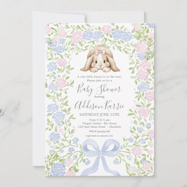 Grandmillennial Bunny Rabbit baby shower invite Inbjudningar (Framsida)
