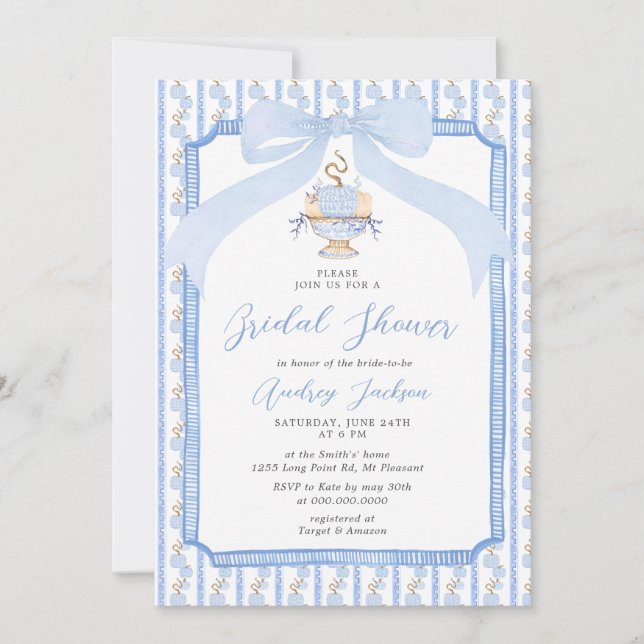 Grandmillennial Chinoiserie Pumpkin Bridal Shower Inbjudningar (Framsida)