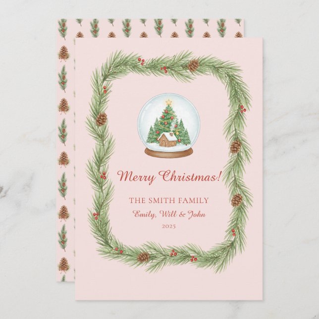 Grandmillennial Christmas Garland & Pinecone Julkort (Fram/baksida)