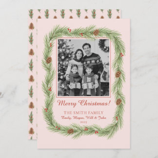 Grandmillennial Christmas Garland & Pinecone Photo Julkort