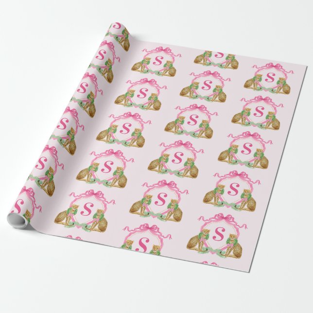 Grandmillennial Christmas Leopard Monogram Presentpapper (Utrullad)