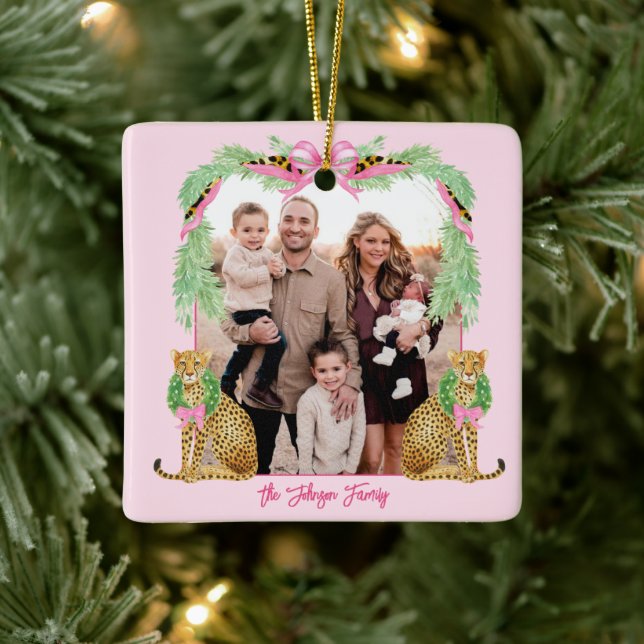 Grandmillennial Christmas Leopard Photo Julgransprydnad Keramik (Träd)