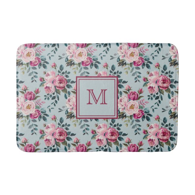 Grandmillennial Damros Blommig Anpassad Monogram Badrumsmatta (Framsidan)
