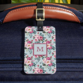 Grandmillennial Damros Blommig Anpassad Monogram Bagagebricka