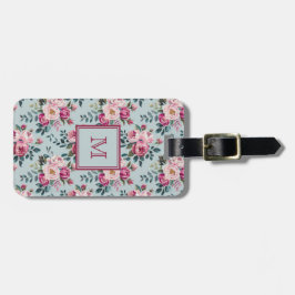 Grandmillennial Damros Blommig Anpassad Monogram Bagagebricka