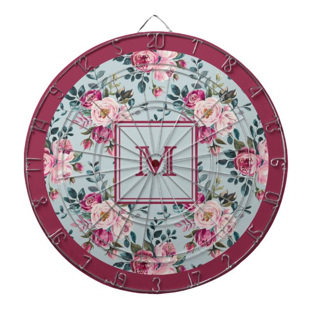 Grandmillennial Damros Blommig Anpassad Monogram Darttavla (Framsidan)