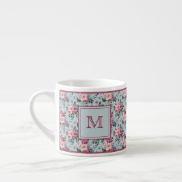 Grandmillennial Damros Blommig Anpassad Monogram Espressomugg