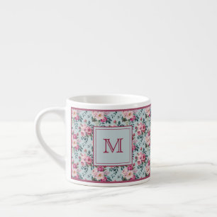 Grandmillennial Damros Blommig Anpassad Monogram Espressomugg