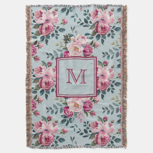 Grandmillennial Damros Blommig Anpassad Monogram Filt (Framsidan Vertikal)