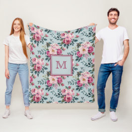 Grandmillennial Damros Blommig Anpassad Monogram Fleecefilt
