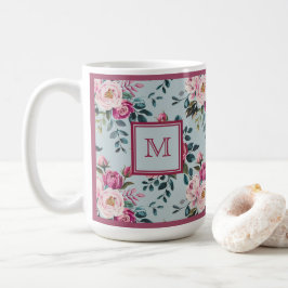 Grandmillennial Damros Blommig Anpassad Monogram Kaffemugg