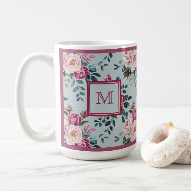 Grandmillennial Damros Blommig Anpassad Monogram Kaffemugg (Med munk)