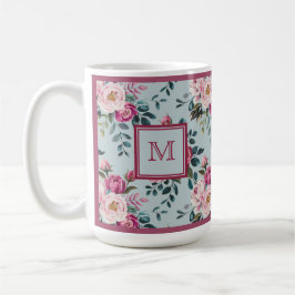Grandmillennial Damros Blommig Anpassad Monogram Kaffemugg