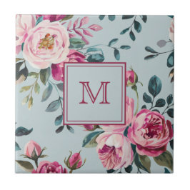 Grandmillennial Damros Blommig Anpassad Monogram Kakelplatta