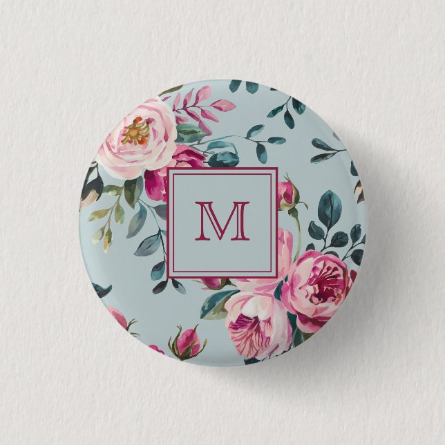 Grandmillennial Damros Blommig Anpassad Monogram Knapp (Framsida)