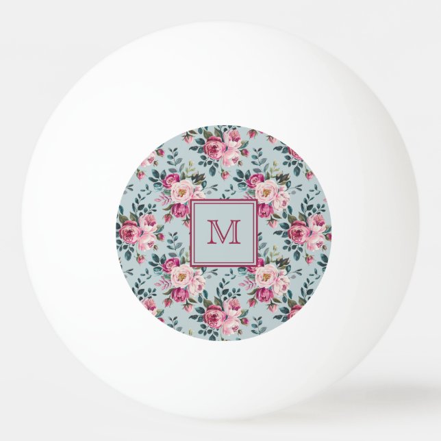 Grandmillennial Damros Blommig Anpassad Monogram Pingisboll (Framsidan)