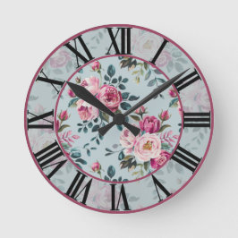 Grandmillennial Damros Blommig Anpassad Monogram Rund Klocka