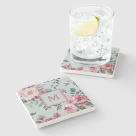 Grandmillennial Damros Blommig Anpassad Monogram Stenunderlägg