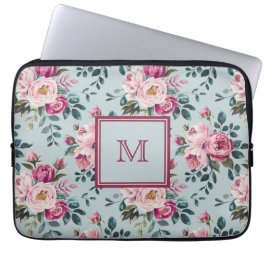 Grandmillennial Damrosblomma Anpassad Monogram Laptop Fodral