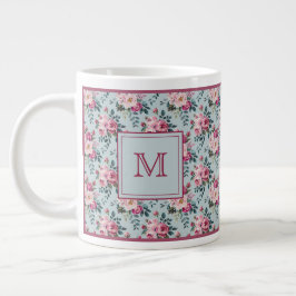 Grandmillennial Damrosblommig Anpassad Monogram Jumbo Mugg