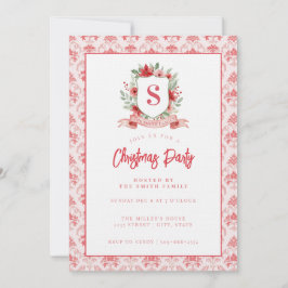 Grandmillennial Floral Crest | Christmas Monogram Inbjudningar