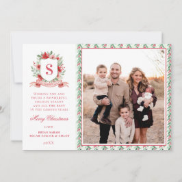 Grandmillennial Floral Crest | Christmas Monogram Julkort