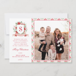 Grandmillennial Floral Crest | Christmas Monogram Julkort