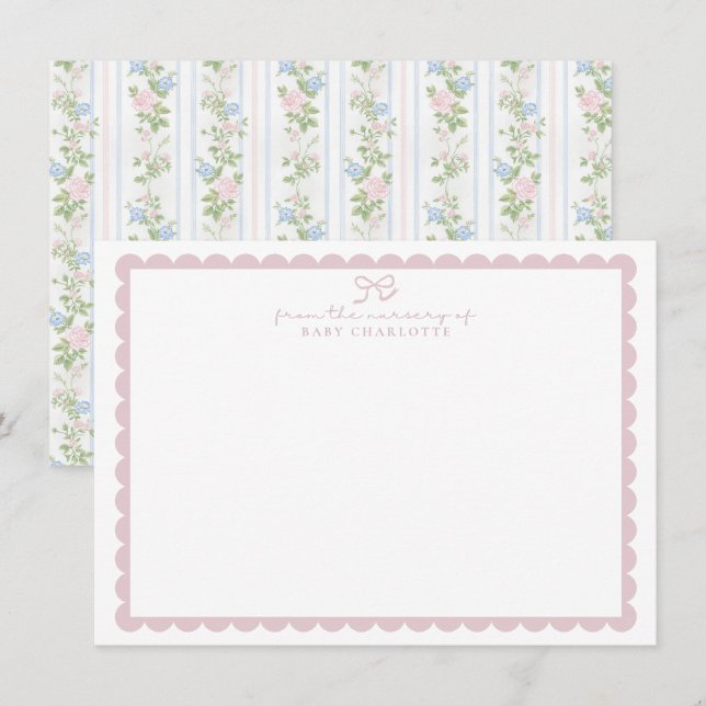 Grandmillennial Floral Nursery Stationery card Inbjudningar (Fram/baksida)