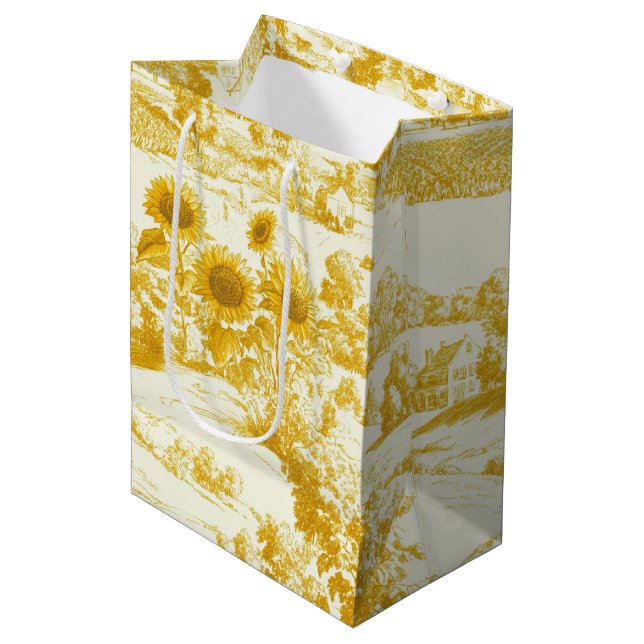 Grandmillennial Guld Solros Toile Mönster (Framsidan Vinklad)