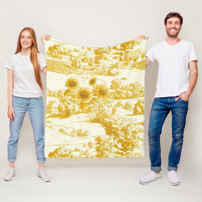 Grandmillennial Guld Solros Toile Mönster Fleecefilt (På plats)