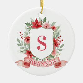 Grandmillennial Holiday Crest | Christmas Monogram Julgransprydnad Keramik