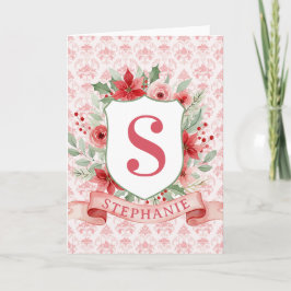 Grandmillennial Holiday Crest | Christmas Monogram Kort