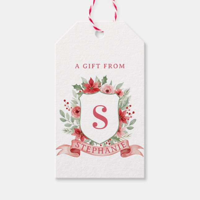 Grandmillennial Holiday Crest | Christmas Monogram Presentetikett (Framsidan)