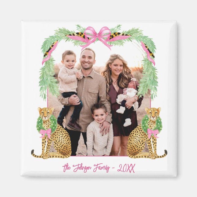 Grandmillennial jul leopard foto magnet (Framsidan)