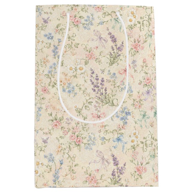 Grandmillennial Pastell Blommig Presentpåse Medium (Framsidan)
