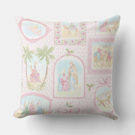 Grandmillennial Pastell Födelsescen Monogram Kudde