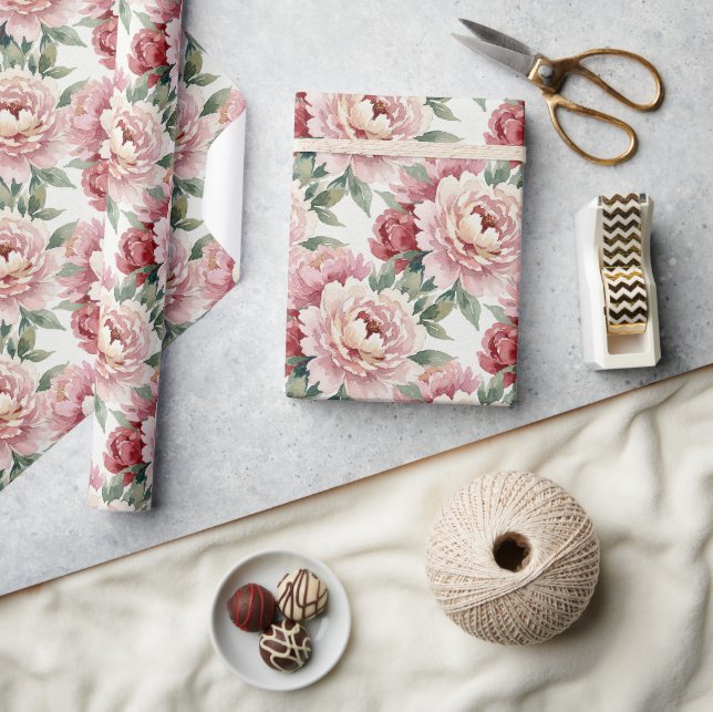 Grandmillennial Peonies | Blush Cream Presentpapper (Hantverk)