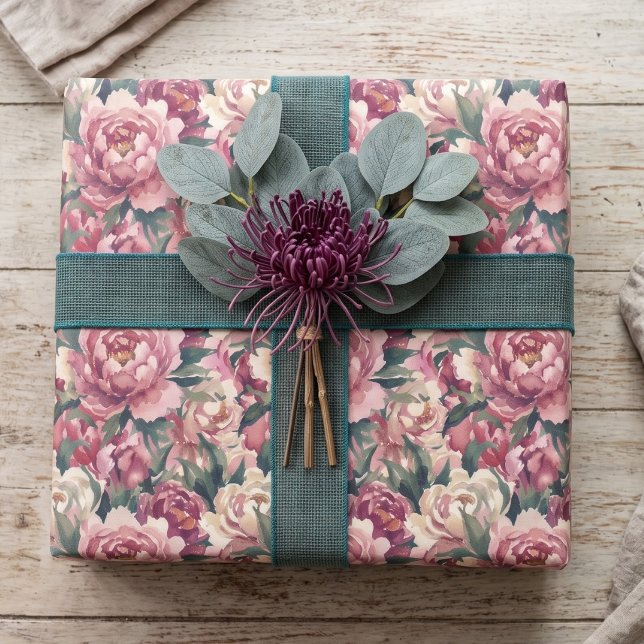 Grandmillennial Peonior | Dammig Mauve Presentpapper (Lifestyle Shot)