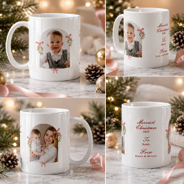 Grandmillennial Rosa Båge Mistel Jul Foto Kaffemugg