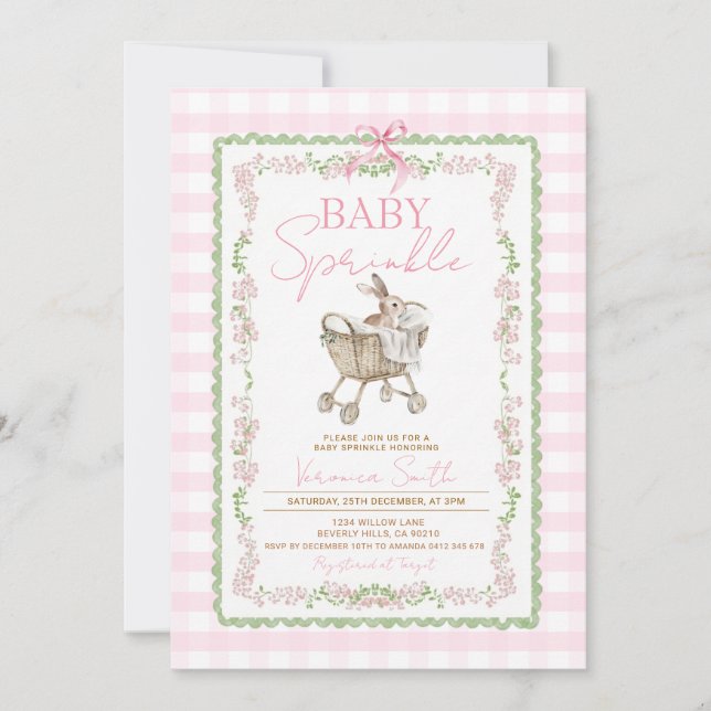 GRANDMILLENNIAL Rosa Kanin Baby Sprinkle Inbjudningar (Framsida)