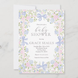 Grandmillennial rosa och blå baby shower inbjudan