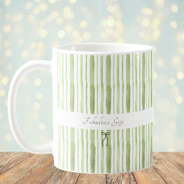 Grandmillennial Sagegrön Randig Elegant Stuga Kaffemugg