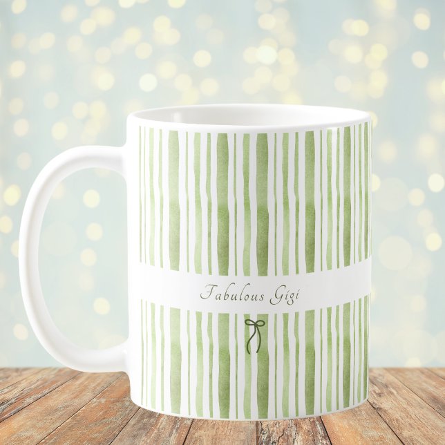 Grandmillennial Sagegrön Randig Elegant Stuga Kaffemugg (Skapare uppladdad)