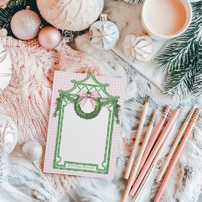 Grandmillennial Stilig Julstuga med Monogram Post-it Block (Skapare uppladdad)