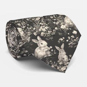 Grandmillennial svart kanin toile-mönster slips