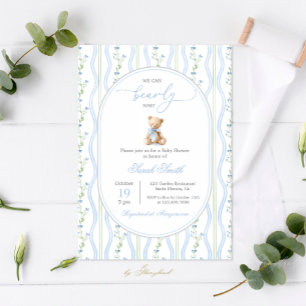 Grandmillennial Teddy Bear Baby Shower Pojke Inbjudningar