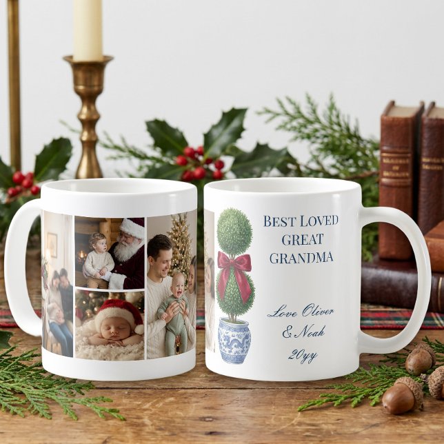 Grandmillennial Topiary Bow Barnbarnsfoto Kaffemugg (Photo Mug - Grandmillennial Topiary Chinoiserie holiday collection by Darling & May)